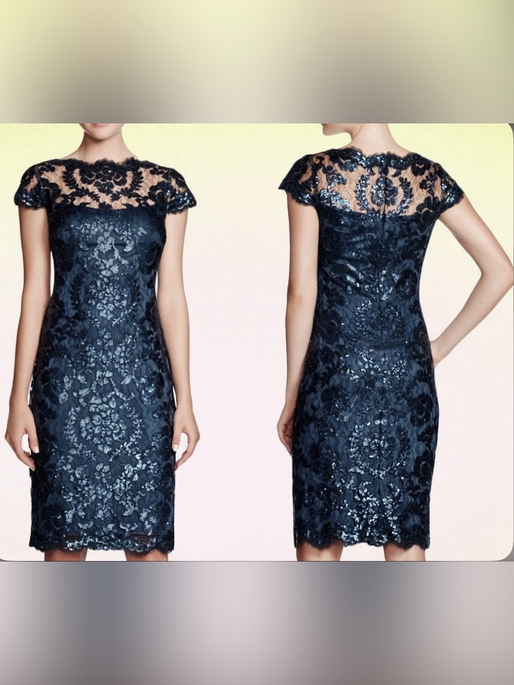LN WOMENS SZ 6 TADASHI SHOJI ILLUSION SEQUIN DRESS DARK BLUE